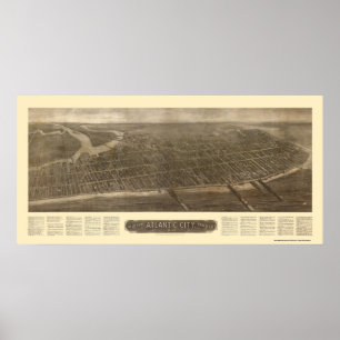 Atlantic City, NJ Panoramic Karta - 1910 Poster