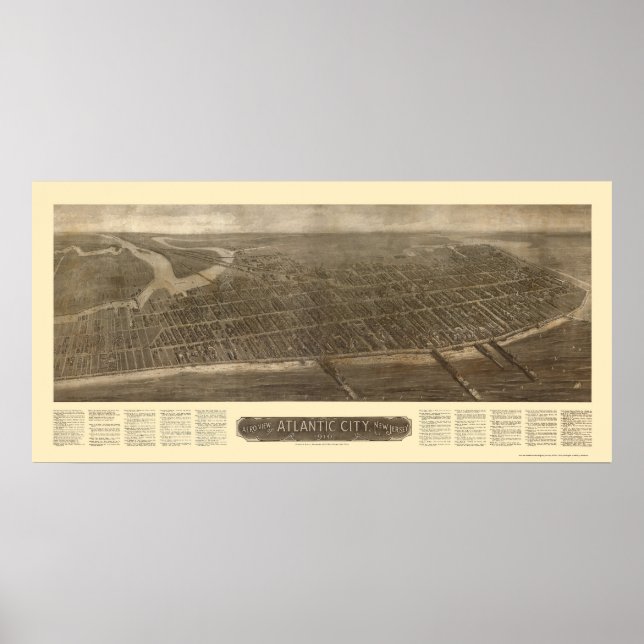 Atlantic City, NJ Panoramic Karta - 1910 Poster (Framsidan)