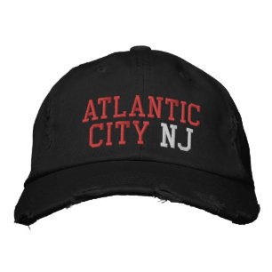 ATLANTIC CITY NJ Red White on Black Vintage Stil Broderad Keps