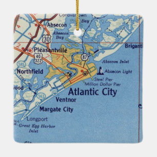 Atlantic City NJ Retro Karta Julgransprydnad Keramik