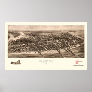 Atlantic City panorama- karta för NJ - 1909 Poster
