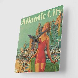 Atlantic City Resort, Pennsylvania Railroad Travel Fyrkantig Klocka