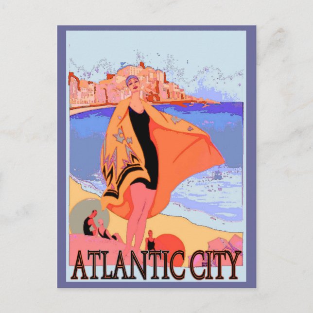 Atlantic City Vintage affisch 2 Vykort (Framsida)