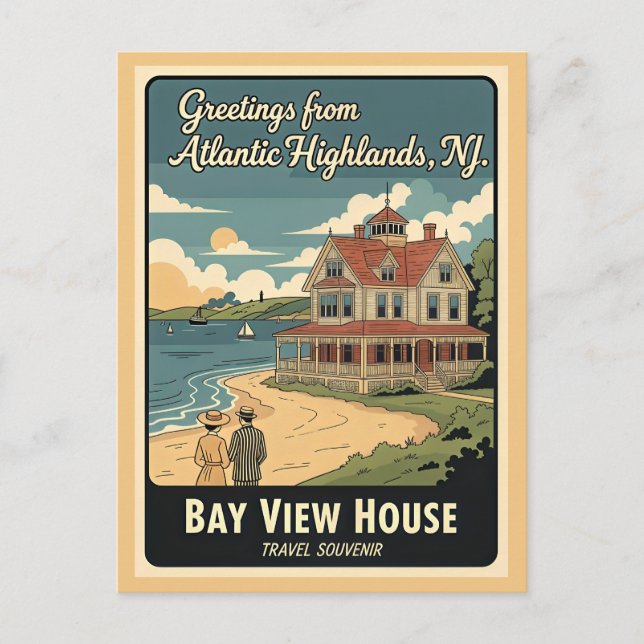 Atlantic Highlands NJ Bay View House Vykort (Framsida)
