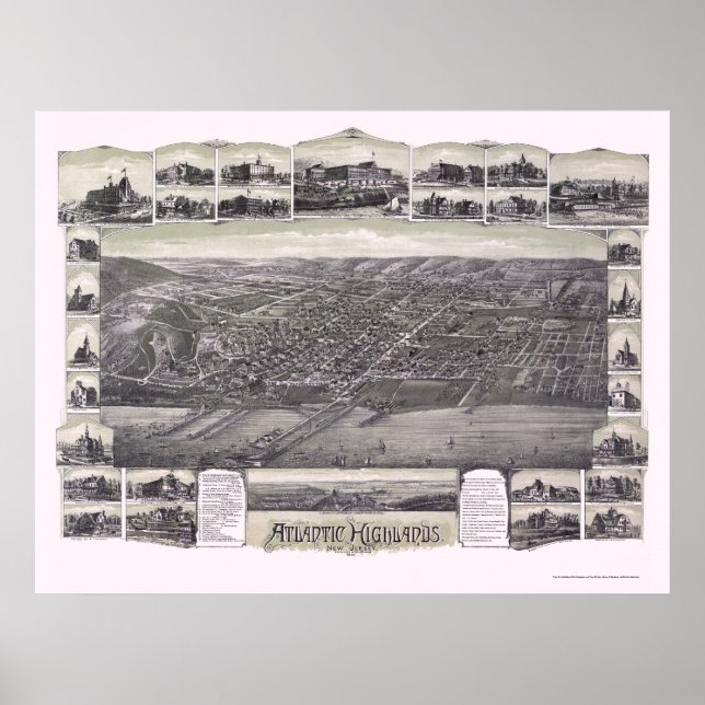 Atlantic Highlands, NJ Panoramic Karta - 1894 Poster (Framsidan)