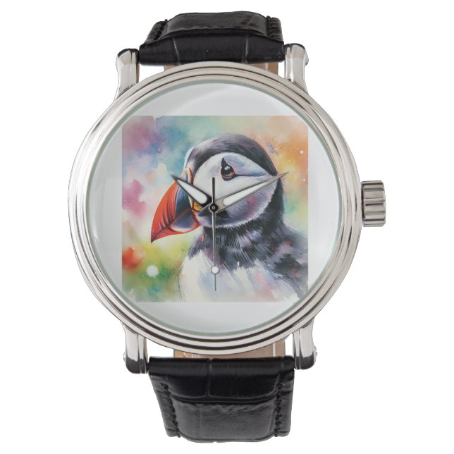 Atlantic Puffin 010824AREF118 - Watercolor Armbandsur (Framsida)