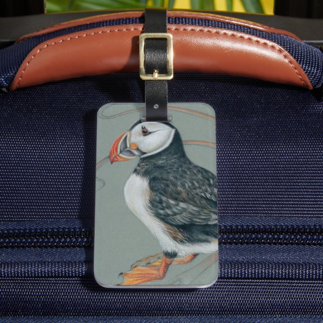 Atlantic Puffin Bird Art Teckning Bagagebricka (Framsida Insitu 2)