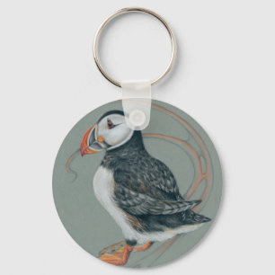 Atlantic Puffin Bird Art Teckning Nyckelring