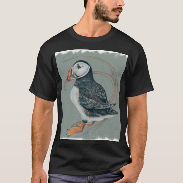 Atlantic Puffin Bird Art Teckning T Shirt (Framsida)