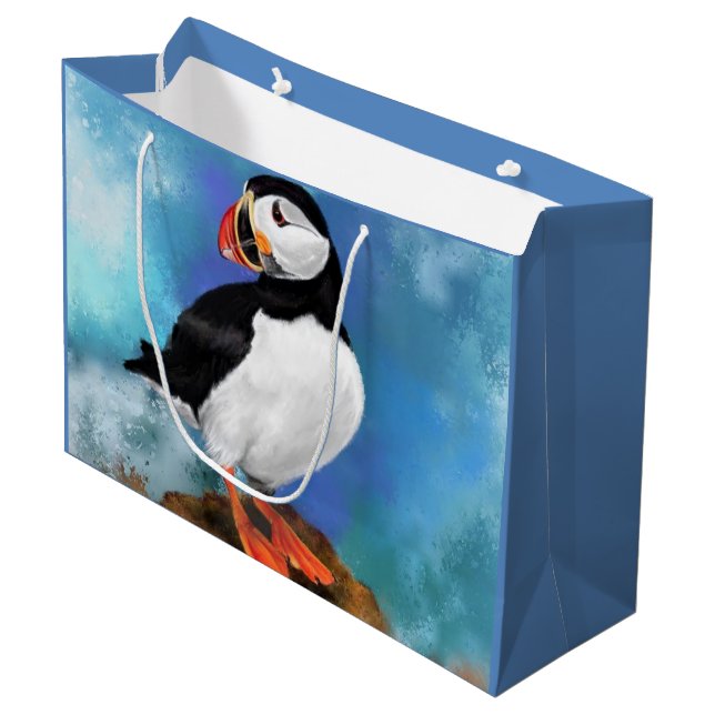 Atlantic Puffin Bird Gift Bag - Målning (Framsidan Vinklad)