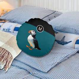 Atlantic Puffin Bird Ocean Blue Wildlife Monogram Rund Kudde