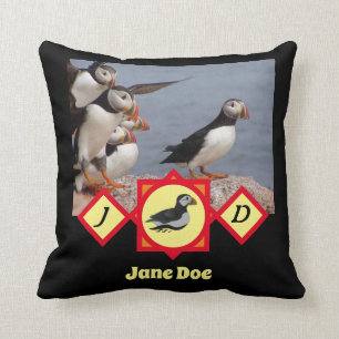 Atlantic Puffin Swimming Monogram Photo Namn Kudde