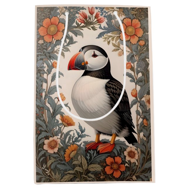 Atlantic Puffin William Morris Inspired Blommigt (Framsidan)