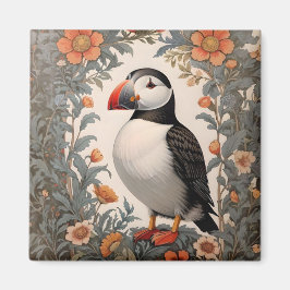 Atlantic Puffin William Morris Inspired Blommigt Magnet