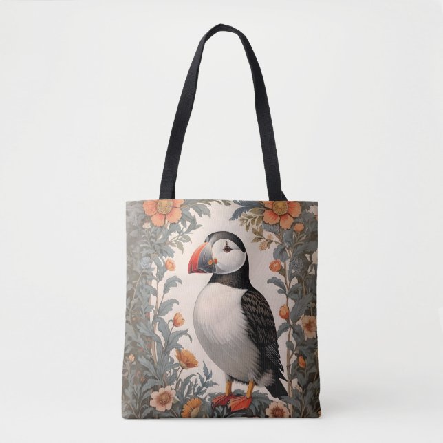 Atlantic Puffin William Morris Inspired Blommigt Tygkasse (Framsida)
