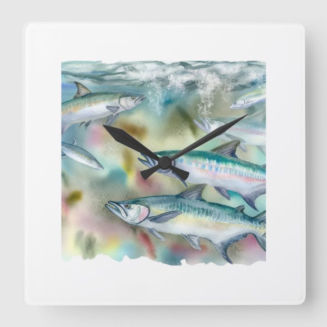 Atlantic Tarpons 030624AREF122 - Watercolor Fyrkantig Klocka (Framsida)