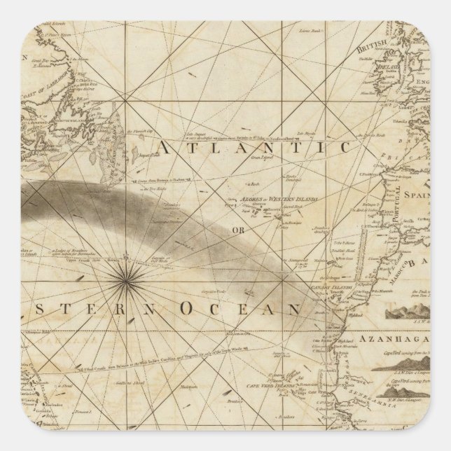 Atlanticet Ocean Fyrkantigt Klistermärke (Framsida)