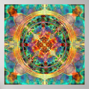Atlantis inspirerade Rainbow Mandala Blue och Guld Poster