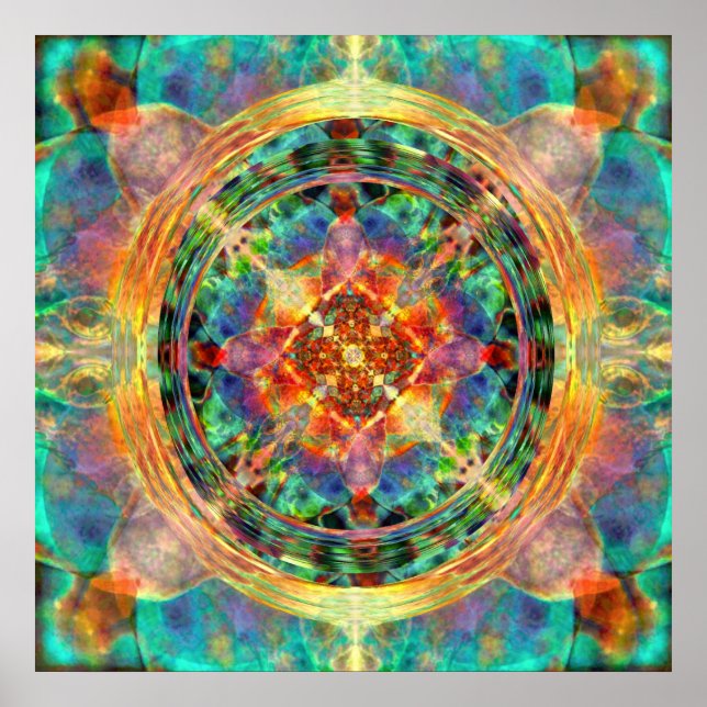 Atlantis inspirerade Rainbow Mandala Blue och Guld Poster (Framsidan)