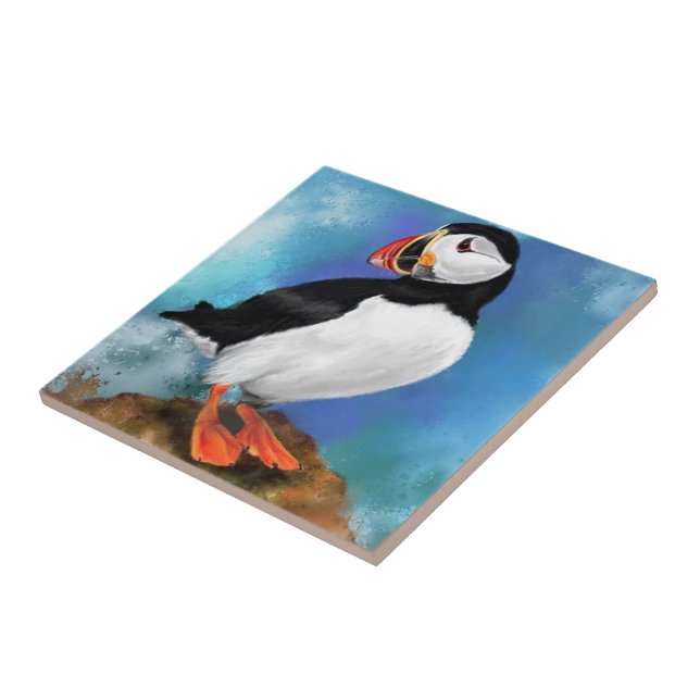 Atlantisk burk (puffin Bird Ceramic Tile) - Målnin Kakelplatta (Sidan)