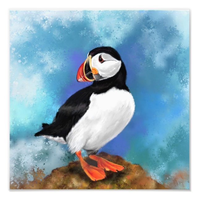 Atlantisk Puffin Bird Photo Print - Painting Fototryck (Framsidan)