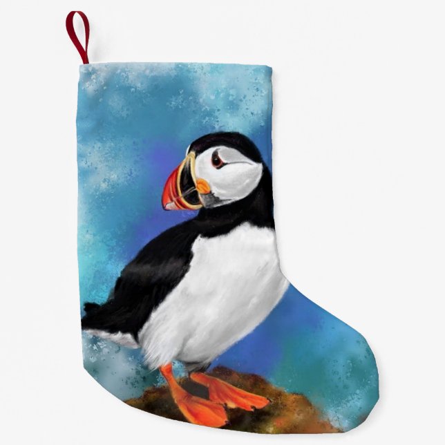 Atlantisk puffin-fågeljakt - målning liten julstrumpa (Framsidan)