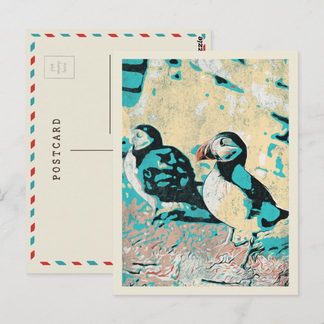 Atlantisk puffin i Island Vykort (Fram/baksida)