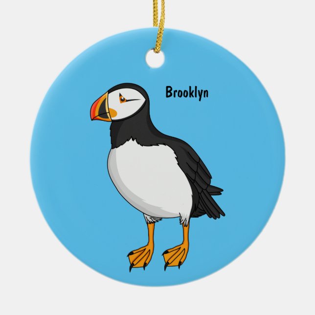 Atlantisk puffin-illustration julgransprydnad keramik (Framsidan)