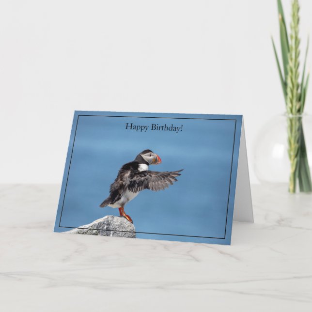 Atlantisk puffin med grattis på födelsedagen-kort kort (Framsida)