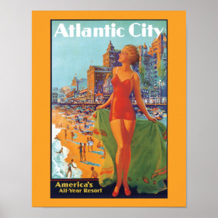 Atlantstadens vintage resor poster