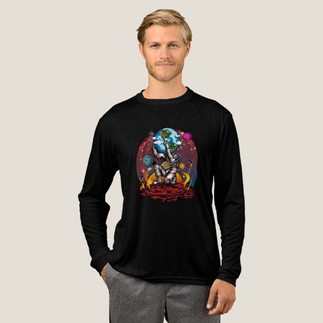 Atlas Astronaut Holding Earth Mars Sci-Fi Galaxy T Shirt (Hel framsida)