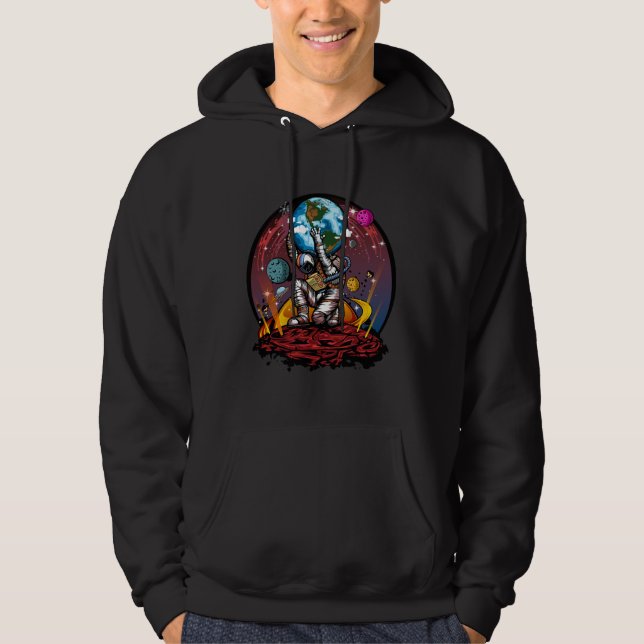 Atlas Astronaut som håller Jorden Mars Galax Episk Hoodie (Framsida)