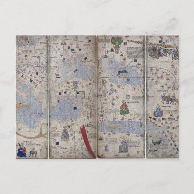 Atlas Catalan World Map 14th c. Abraham Cresques Vykort (Framsida)