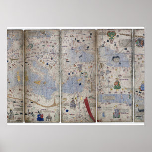 Atlas Catalansk Världskarta 1300-tal Abraham Cresq Poster