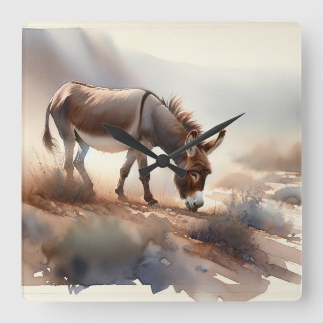 Atlas Donkey AREF409 - Watercolor Fyrkantig Klocka (Framsida)