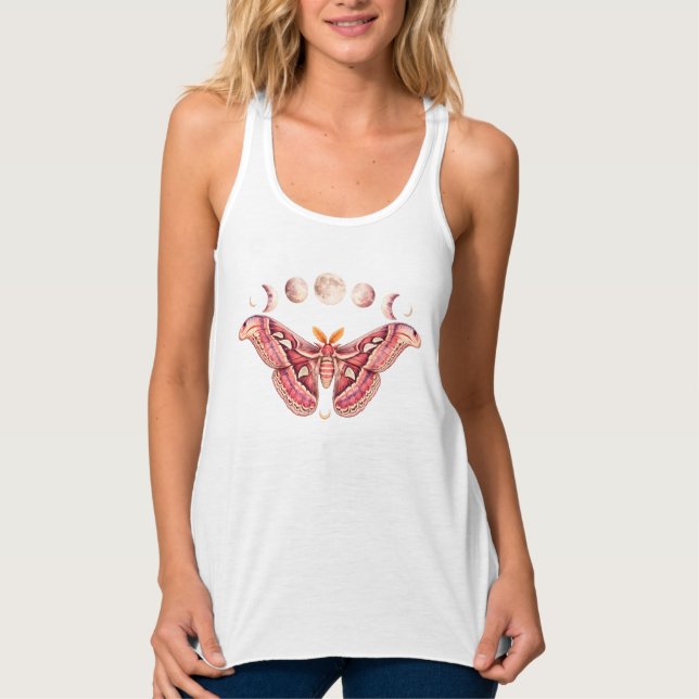 Atlas Moth Celestial Moon Phase | Boho Lunar Art Linne Med Racerback (Framsida)