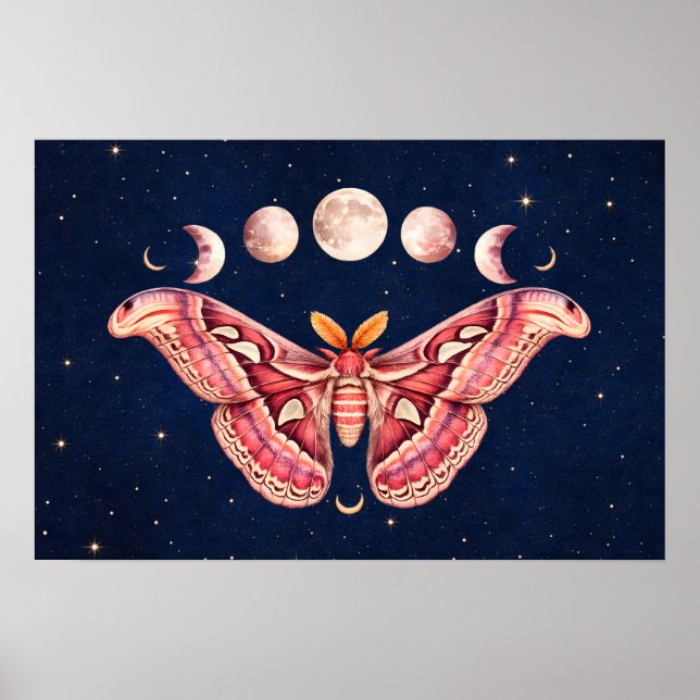 Atlas Moth Celestial Moon Phase | Boho Lunar Art Poster (Framsidan)