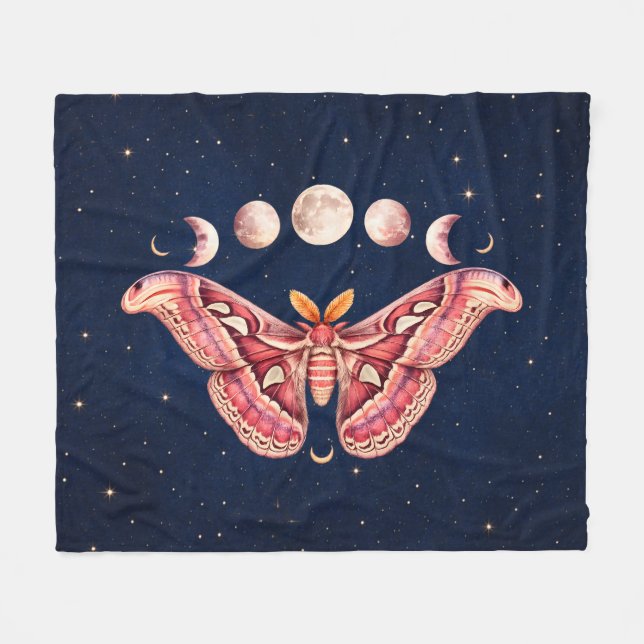 Atlas Moth Night Sky Cosmos Moon Phase | Boho Art Fleecefilt (Framsidan (Horisontell))