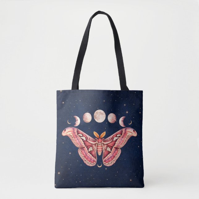 Atlas Moth Night Sky Cosmos Moon Phase | Boho Art Tygkasse (Framsida)