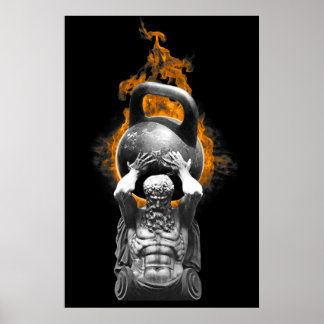ATLAS SOM INNEHÅLLER EN KETTLEBELL PÅ BRAND POSTER