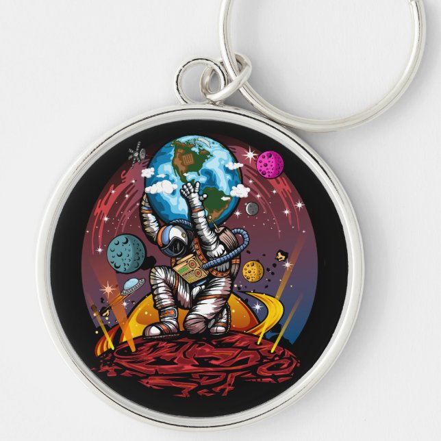 Atlas Space Man Rund Silverfärgad Nyckelring (Framsidan)
