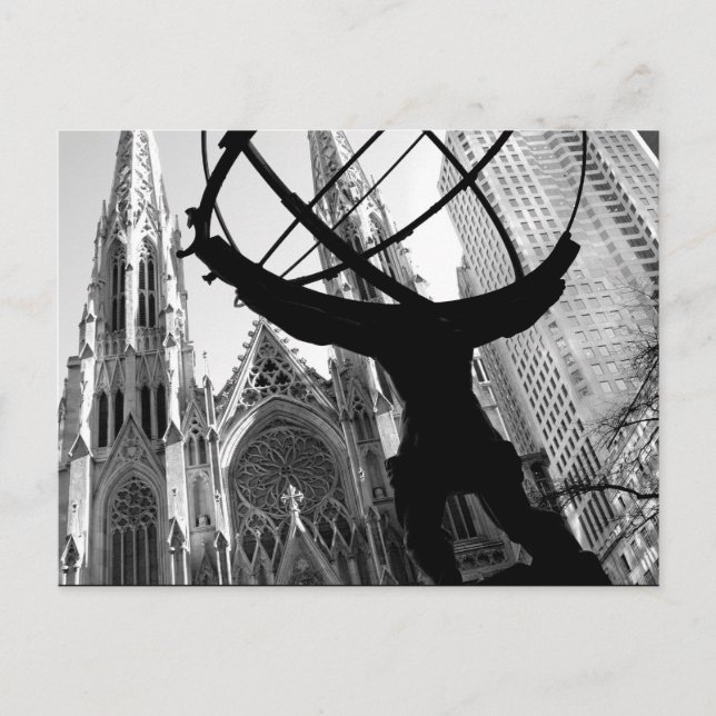 Atlas & St. Patrick's Cathedral Postcard Vykort (Framsida)