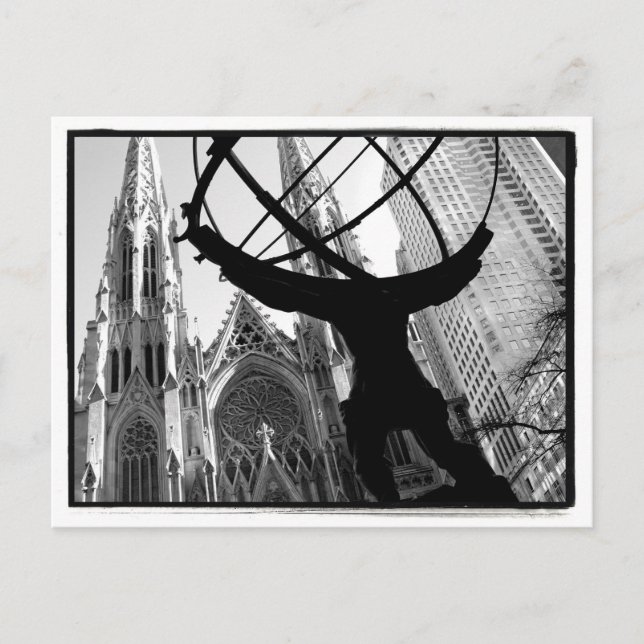 Atlas & St. Patrick's Cathedral Postcard Vykort (Framsida)