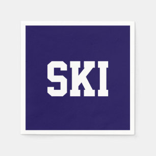 Atletisk Collegiate Vit SKI-text på Marinblå Pappersservett