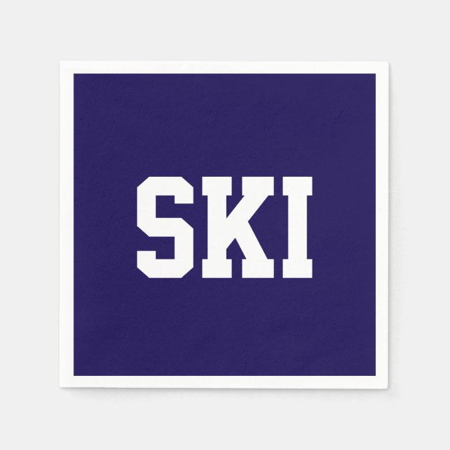 Atletisk Collegiate Vit SKI-text på Marinblå Pappersservett (Framsidan)