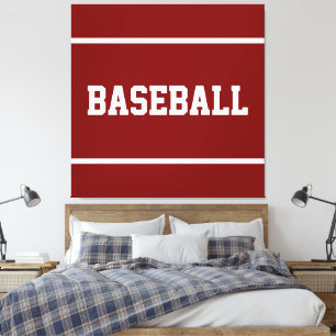 Atletisk djupröd vit BASEBALL textränder Canvastryck