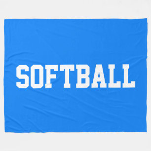 Atletisk fet vit SOFTBALL-text på klarblå Fleecefilt