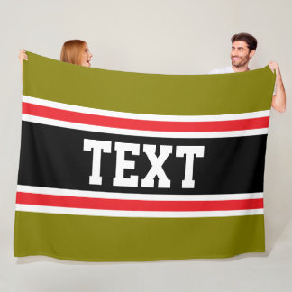 Atletisk Ljus Röd Svart Oliv Randig YOUR TEXT Fleecefilt