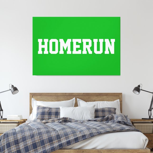 Atletisk Ljusgrön Sportig Vit HOMERUN Text  Canvastryck (Insitu (sovrum))