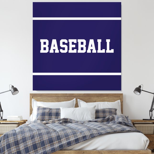 Atletisk marinblå vit BASEBALL textränder Canvastryck (Insitu (sovrum))